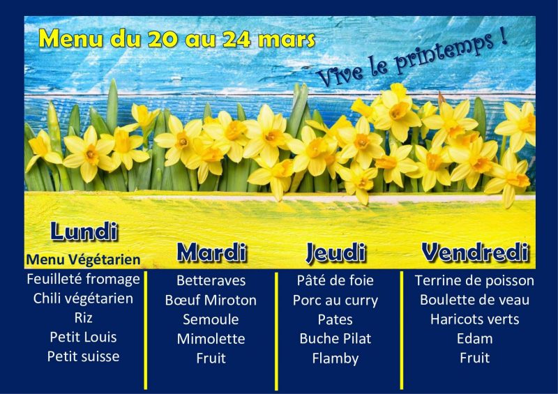 Menu du 20 au 24 mars