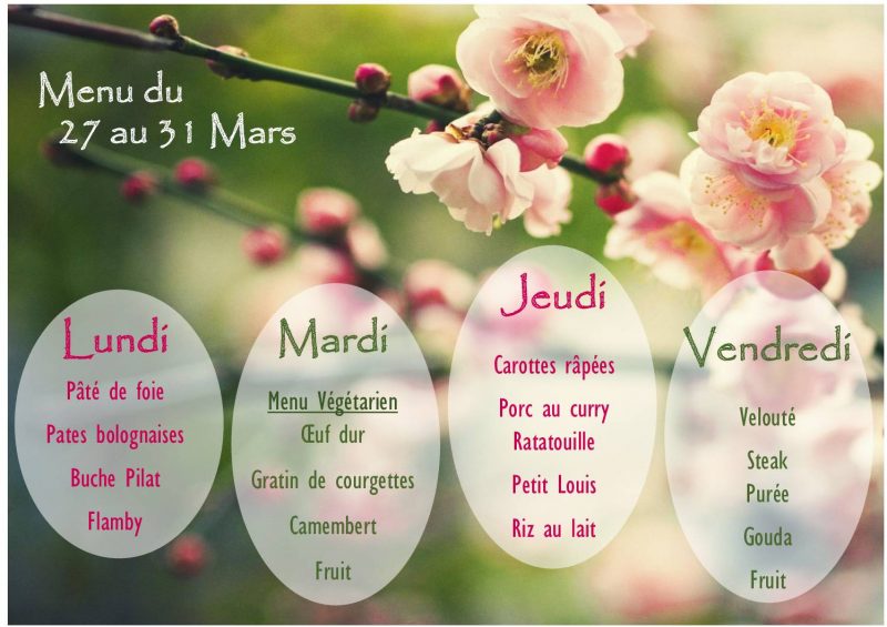 Menu du 27 au 31 mars