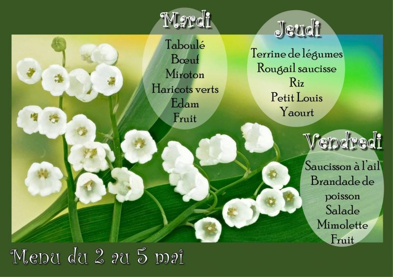 Menu du 2 au 5 mai