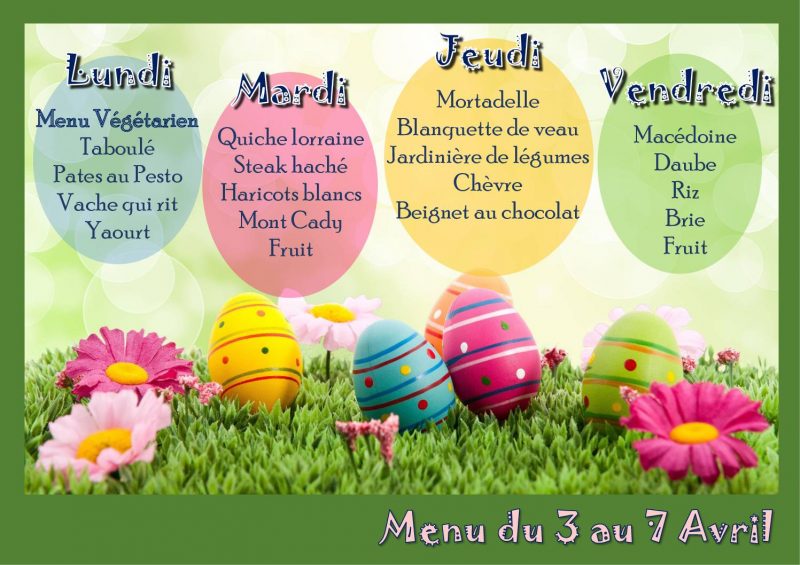 Menu du 3 au 7 avril