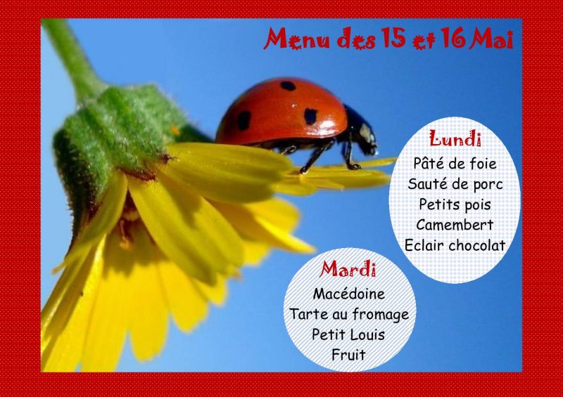 Menu du 15 et 16 mai