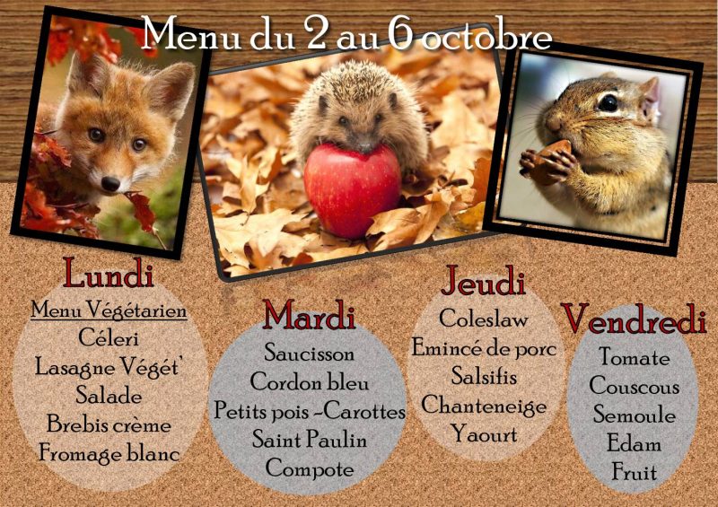 Menu du 2 au 6 octobre