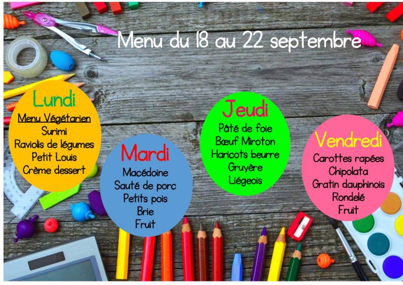 Menu du 18 au 22 septembre