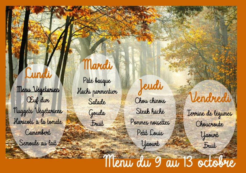 Menu du 9 au 13 octobre