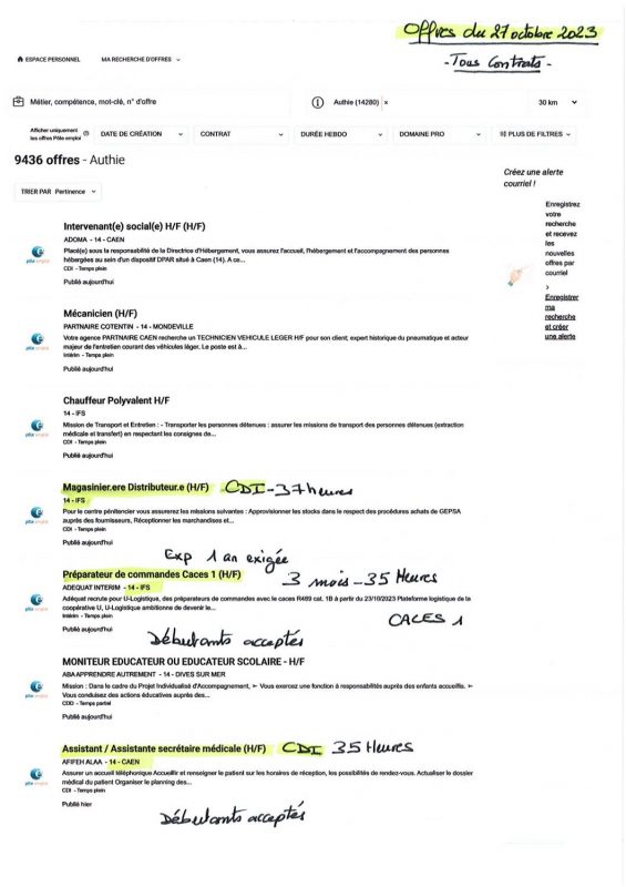 A.I.A.E : Offres d’emploi du 27/10