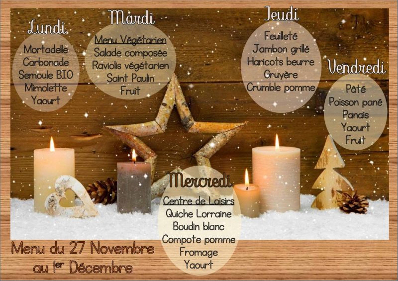 Menu du 27 novembre au 1er décembre