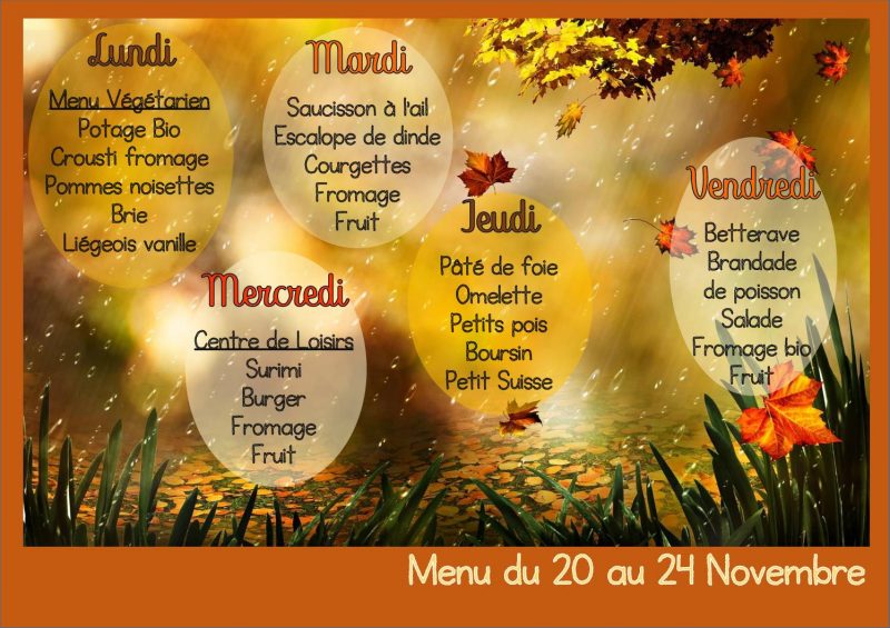 Menu du 20 au 24 novembre