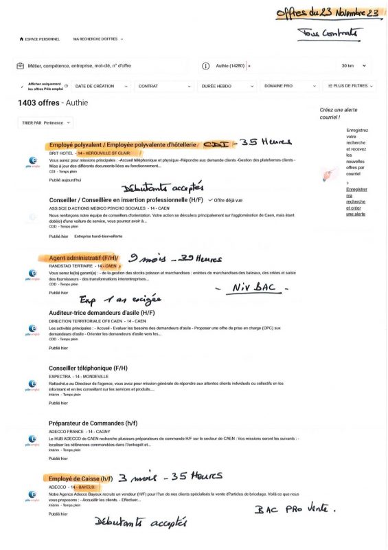 A.I.A.E : Offres d’emploi du 23/11