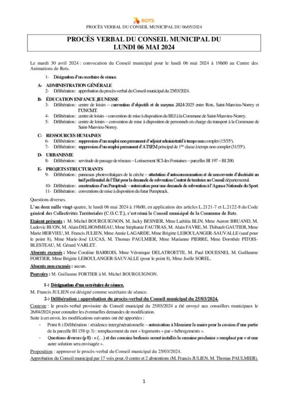2024_05_06 – Procès-verbal du Conseil municipal