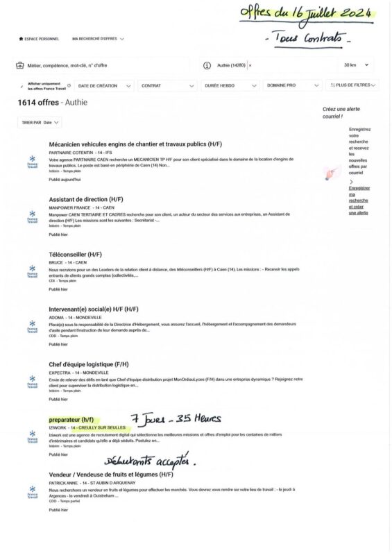 A.I.A.E : Offres d’emplois du 16/07