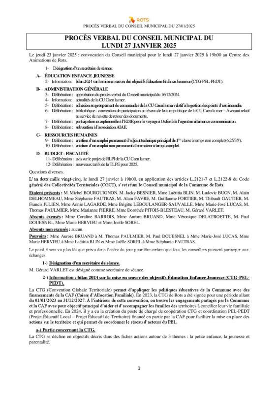27_01_2025 – Procès-verbal du Conseil municipal