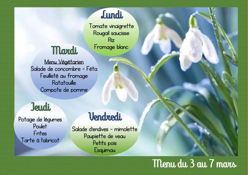 Menu du 03 au 07/03