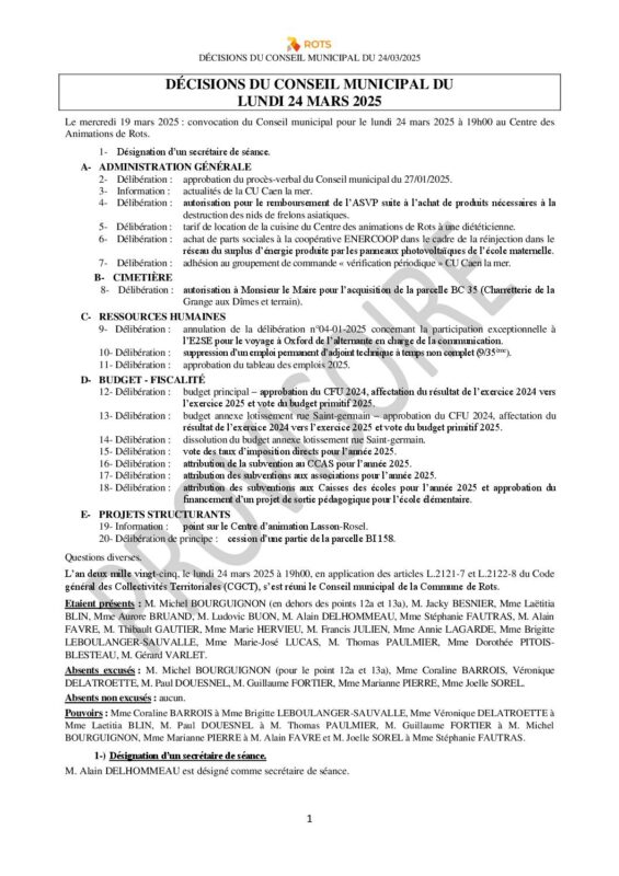 24_03_2025 – Décisions du Conseil municipal