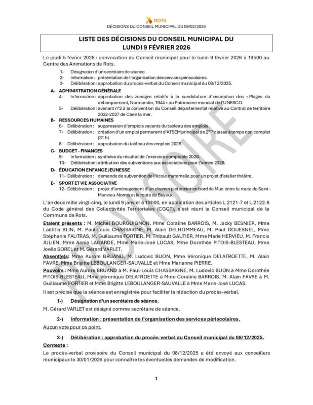 09_02_2026 – Liste des décisions du Conseil municipal