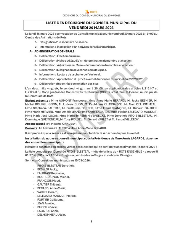 20_03_2026 – Liste des décisions du Conseil municipal