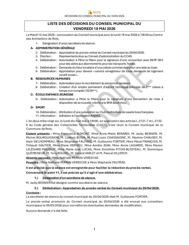 18_05_2026 – Liste des décisions du Conseil municipal