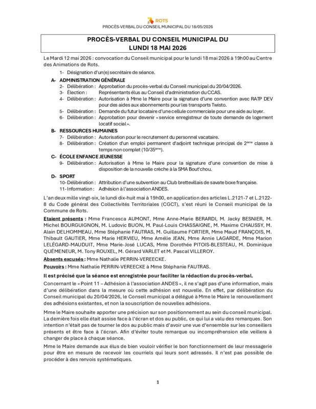 18_05_2026 – Procès-verbal du Conseil municipal