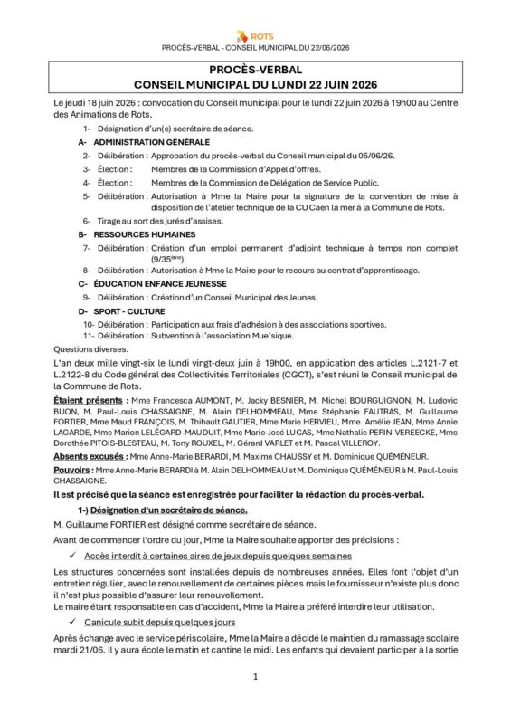 22_06_2026 – Procès-verbal du Conseil municipal