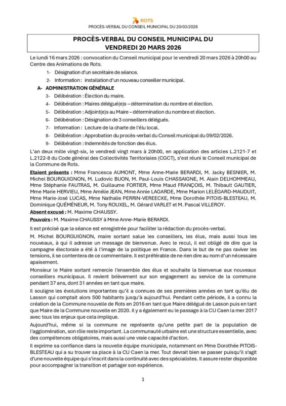 20_03_2026 – Procès-verbal du Conseil municipal
